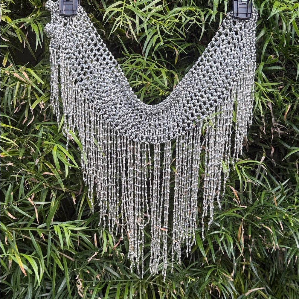 Silver Fringe Statement Belt/Shawl - NOTE SIZING
